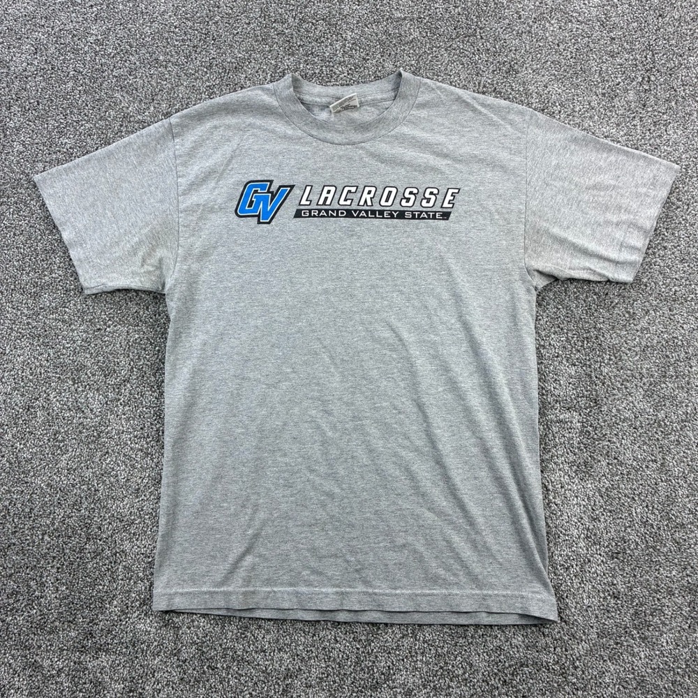 Vintage Grand Valley State Lacrosse Shirt Mens Medium Gray‎ GVSU Lakers NCAA